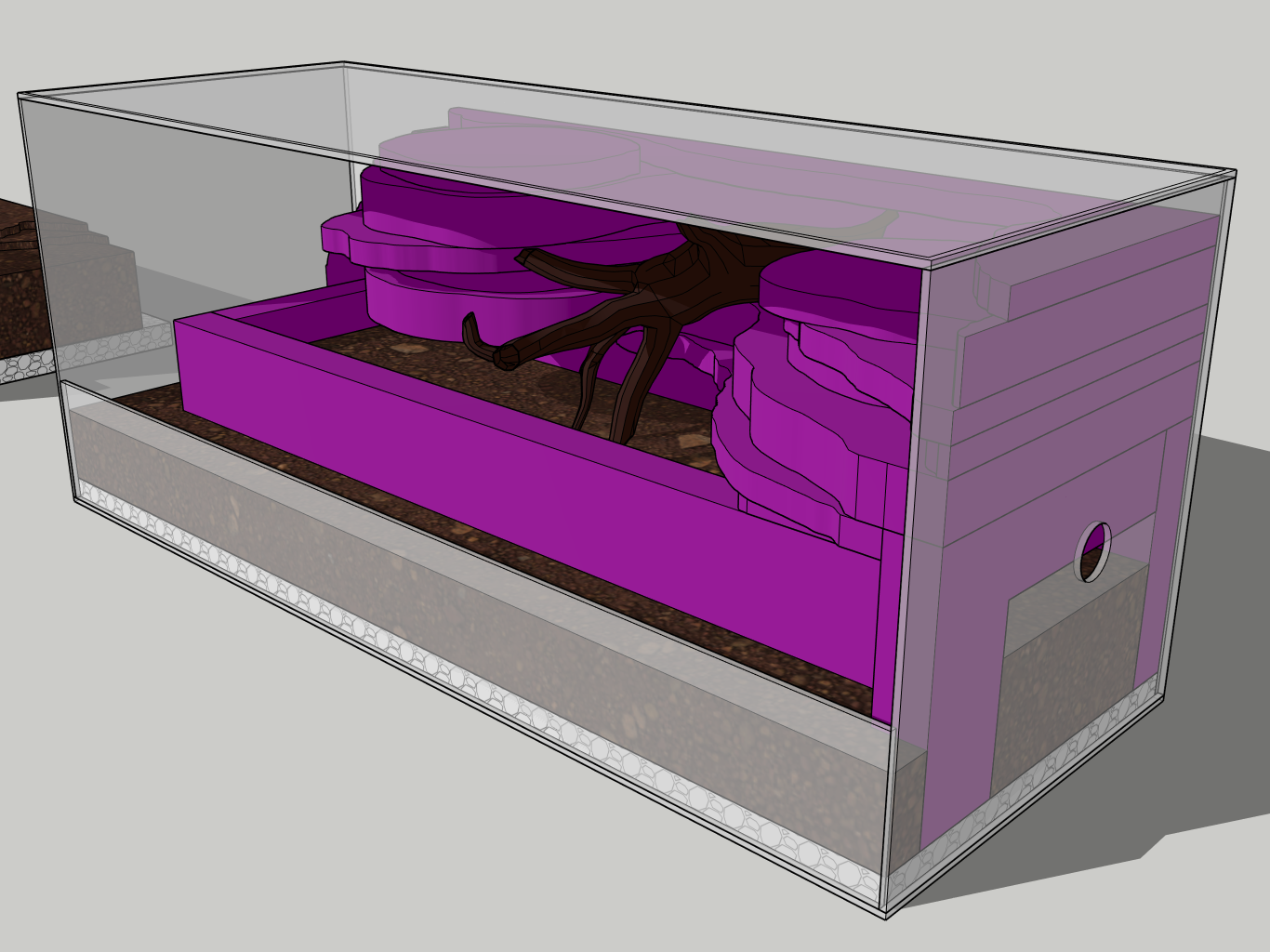 Isometric view of enclosure design.