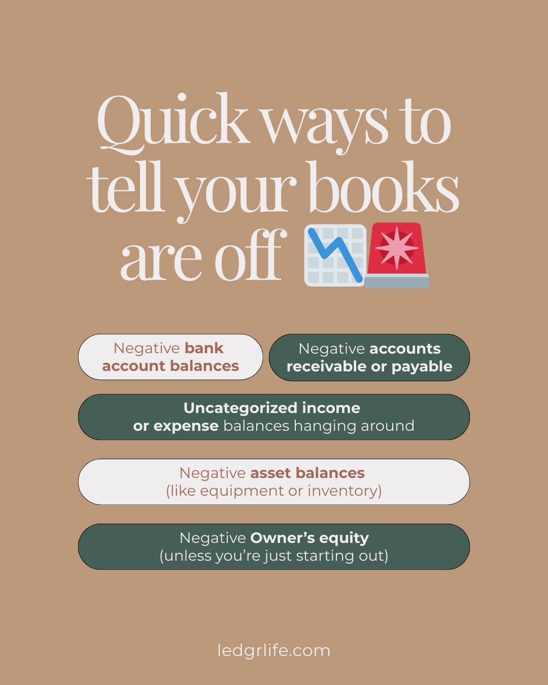 If your books feel off... you&rsquo;re probably right!

Let us take a look and get you back on track.

Reach out today for done-for-you bookkeeping support that actually makes sense.

www.ledgrlife.com/contact
.
.
.
#KnowYourNumbers #SmallBusinessSup