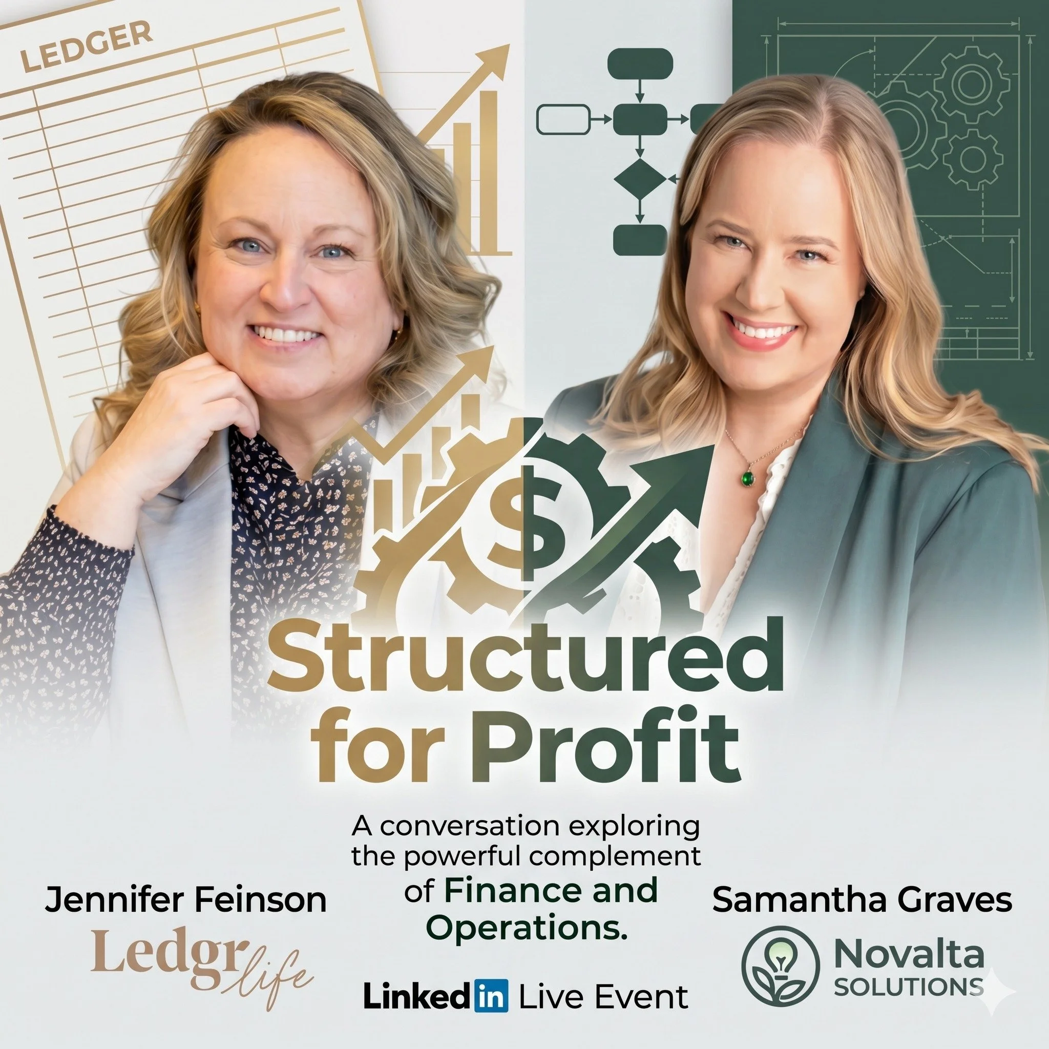 Hey! 👋 We're Jennifer of @ledgr.life  and Samantha of @novaltasolutions , and we have a conversation we think every founder needs to hear.

We believe deeply that finance and operations are two sides of the same coin, but most founders are only look