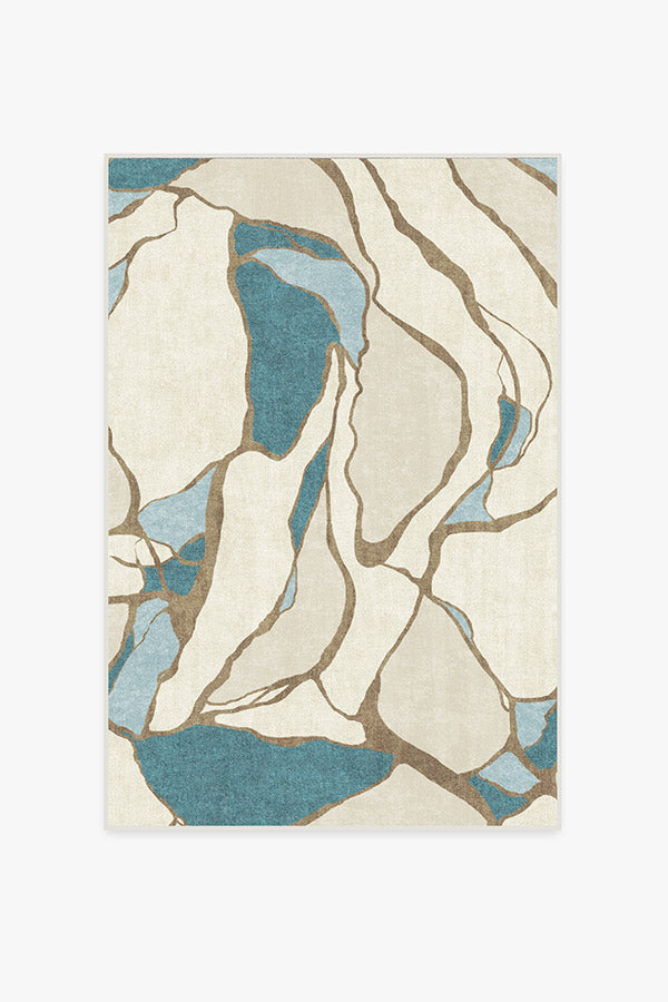 Ivory & Teal "Marble" Rug 4' x 6'