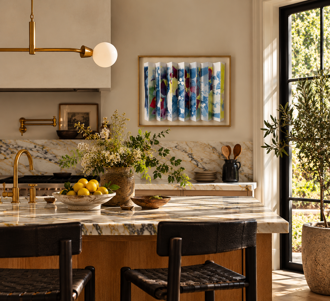 Sunlit Farmhouse Kitchen with Accordion Artwork.png