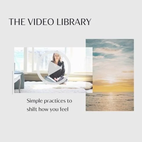 A Photo of a woman in a meditation position with a video play button overlay.