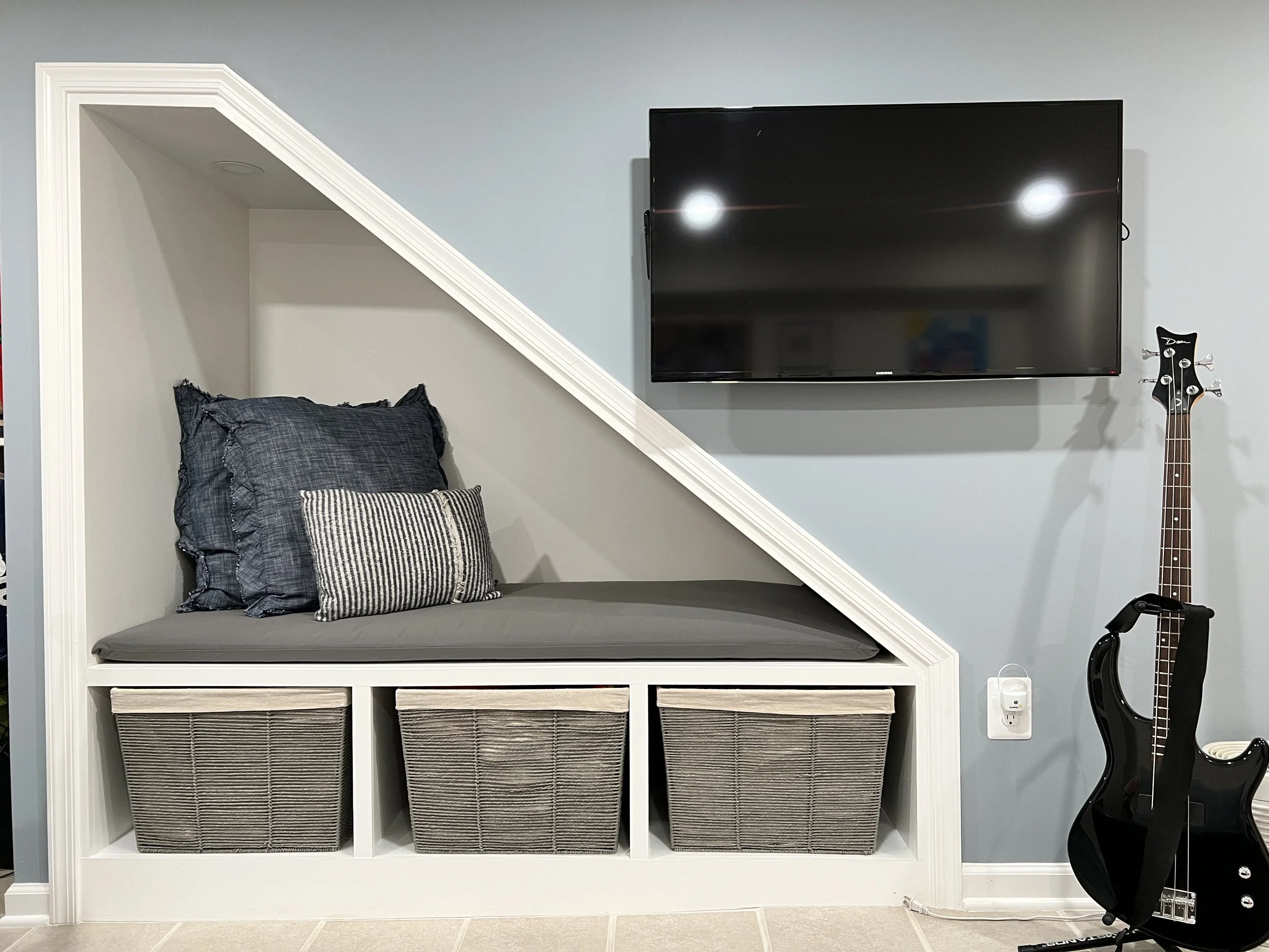 Private reading nook and storage.