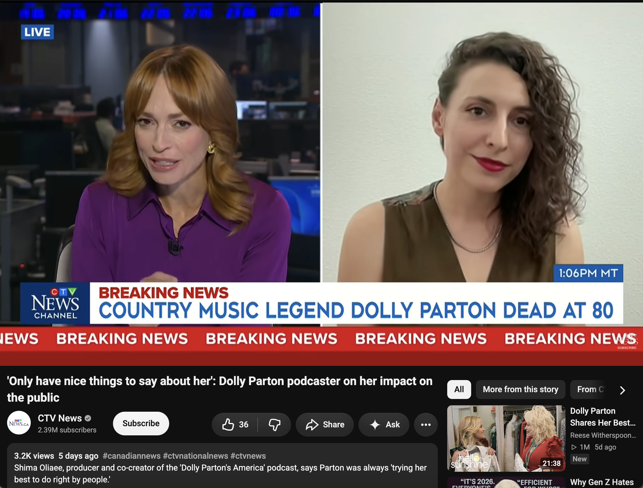 CTV News Shima Oliaee Dolly Parton's America