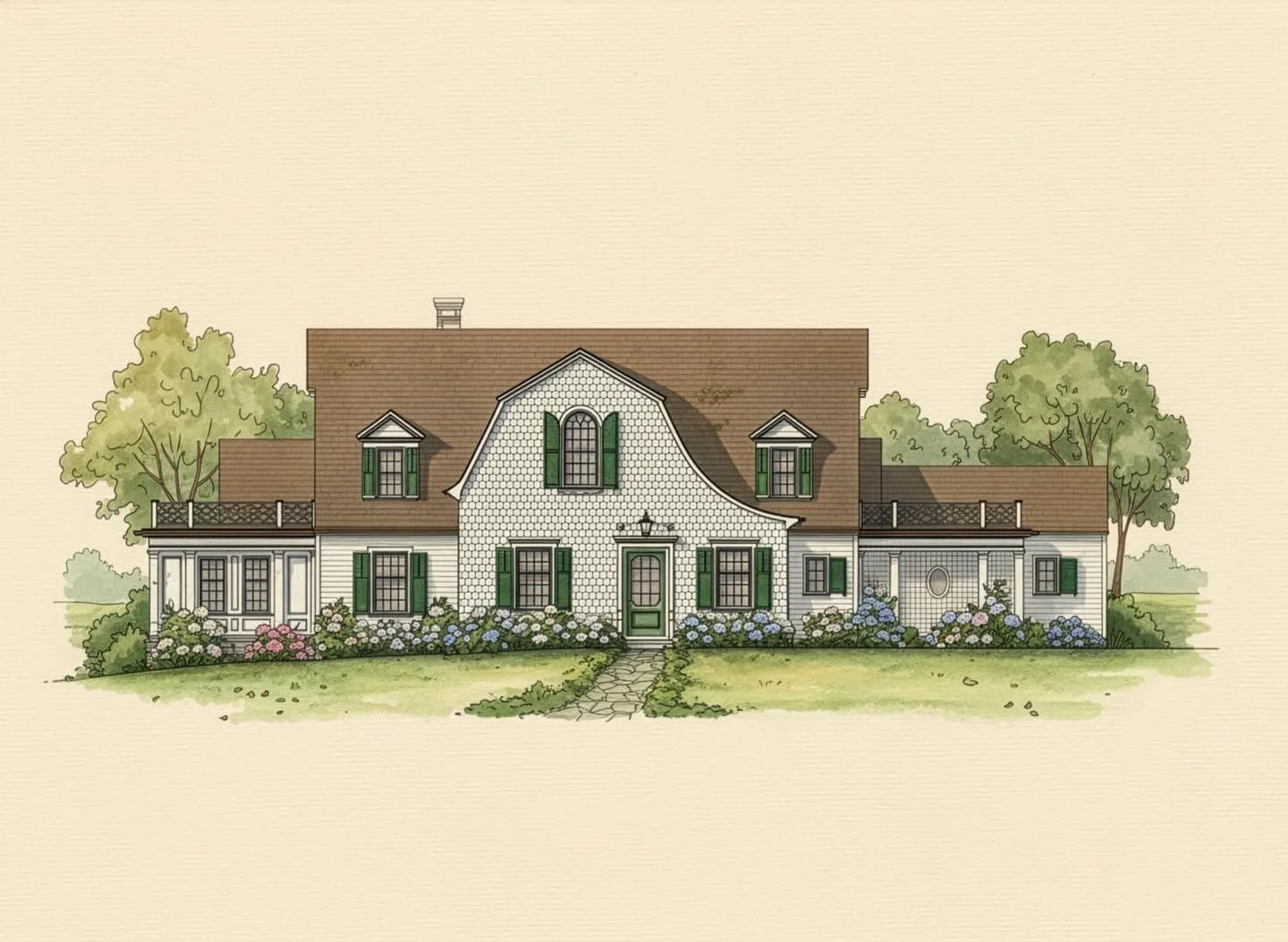 Loved working with @julie.ensor.designs on this charming new home design. Sweeping rooflines, wood shingles, and chippendale patterns will make for a welcoming, sophisticated &ldquo;new old home&rdquo;. ⁣
⁣
#architecture #traditionalarchitecture #des