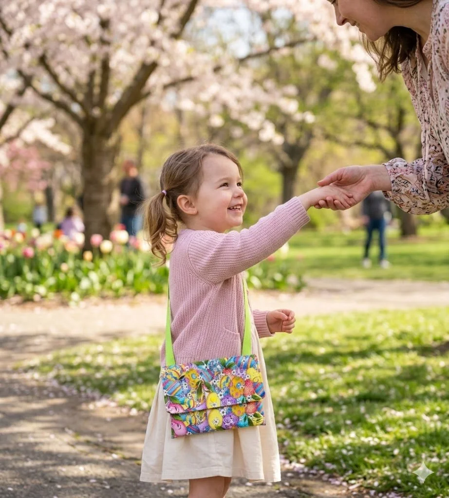 Easter bag on little girl holding mothers hand.jpg