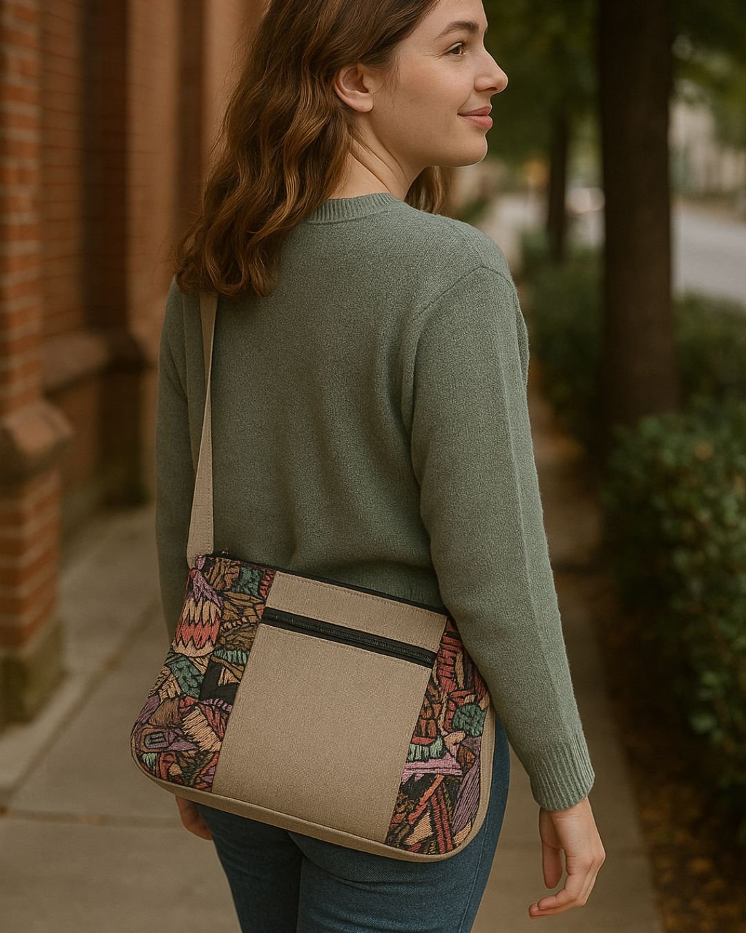 Triple Zipper Crossbody Purse - front and back panels with zipper pockets