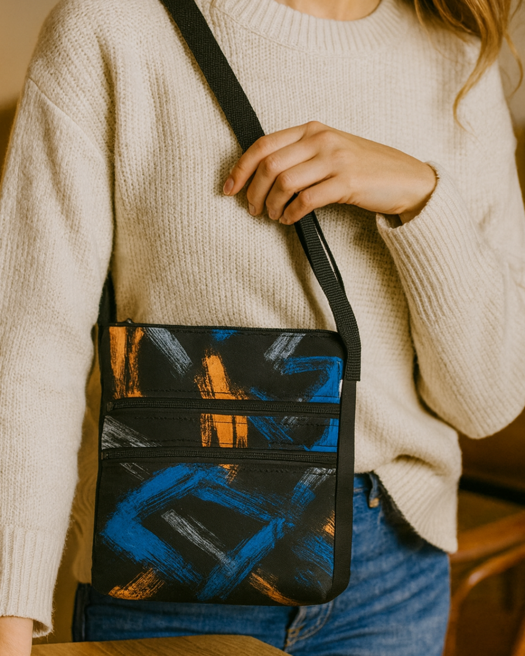 Crossbody Purse with 2 Front Zippered Pockets and back magnetic clasp pocket