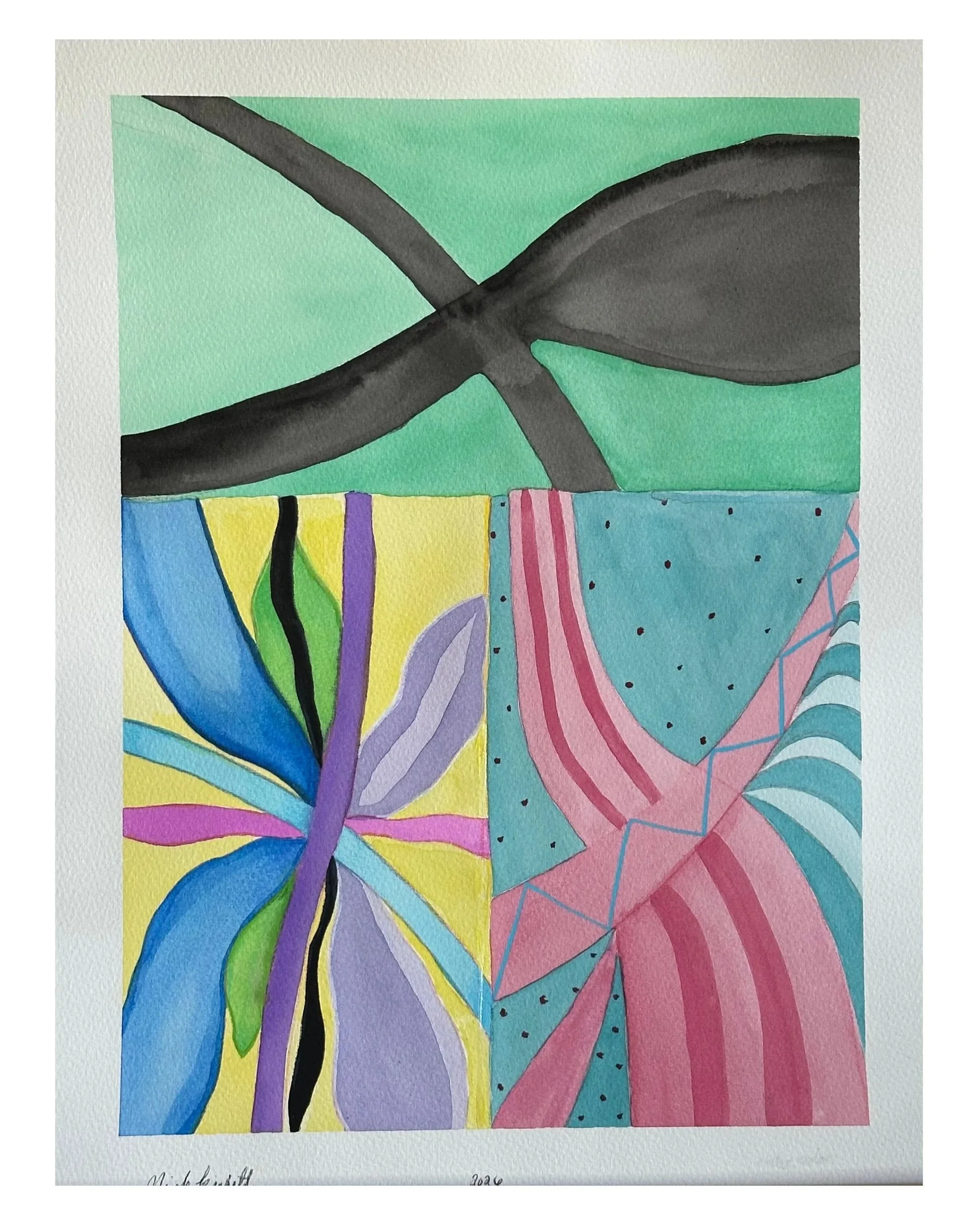 Nicole Kiabeth, "Big Three", 2026, Watercolor on paper, 12" x 16" 