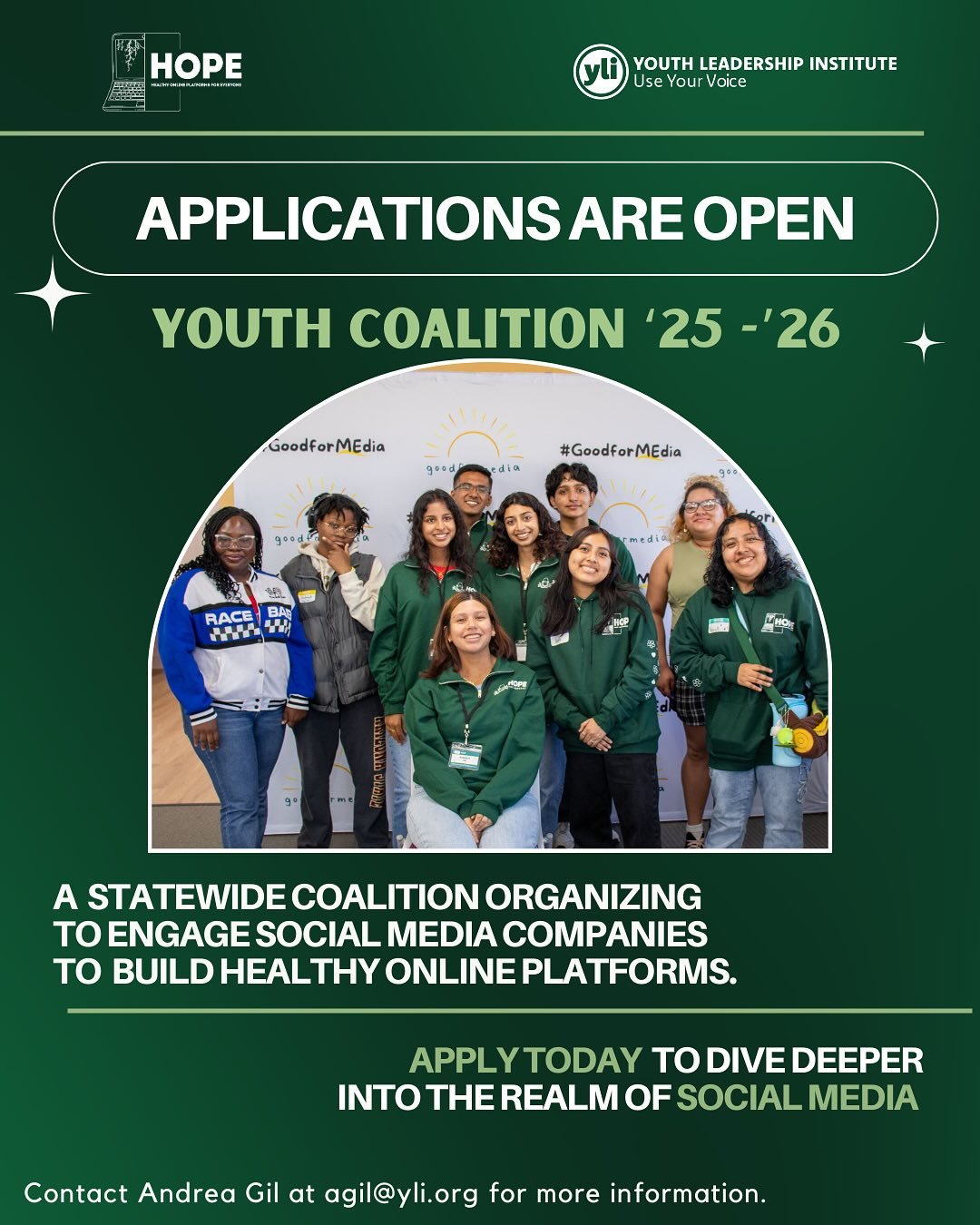 HOPE YOUTH COALITION APPLICATIONS OPEN 🔉✨

Interested in organizing across California to build healthy online protective factors. Youth Coalition is accepting new applications for the new cohort 🌱

🌱 Meeting weekly virtually
🌱Conduct research and