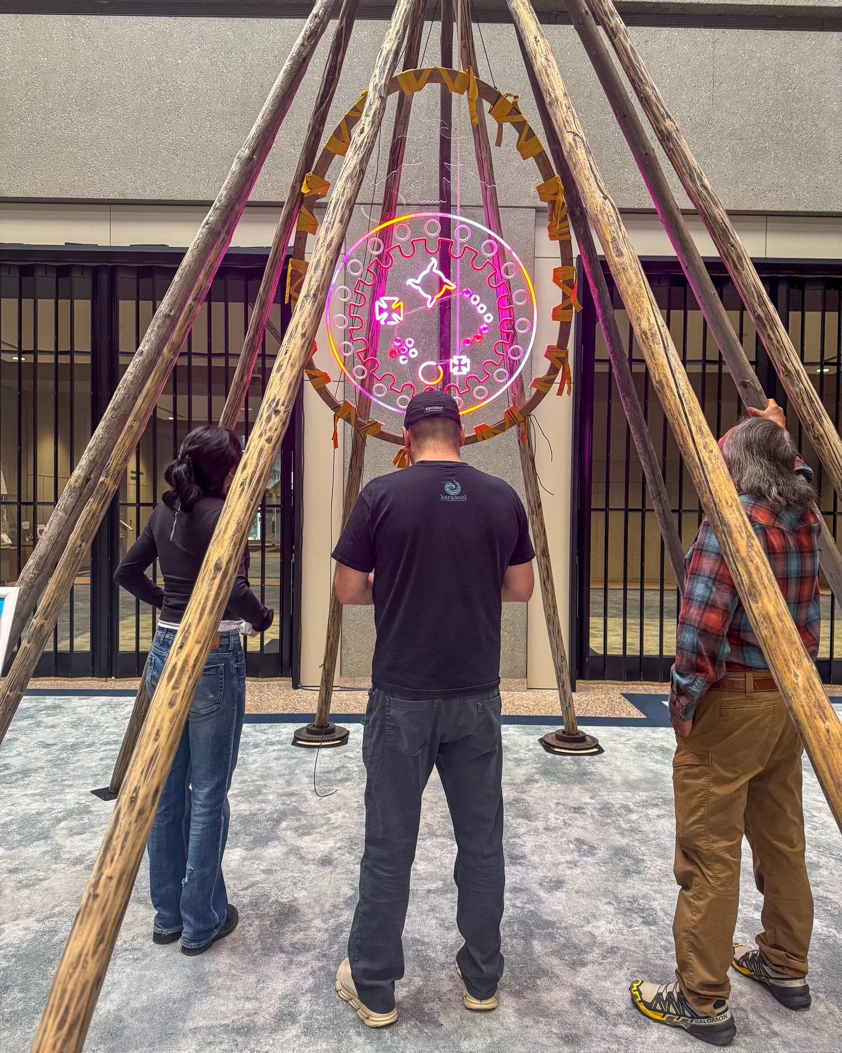 Picture of "RISE UP: Stars, Stories, and Connections" being set up at Calgary City Hall