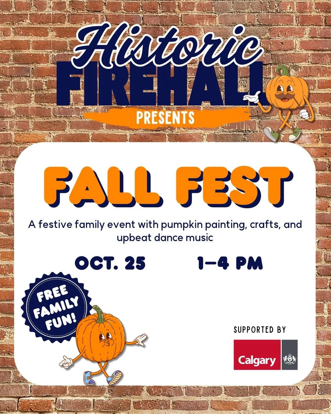We're bringing out the autumn colours at the Historic Firehall No. 1! 🍂 
Join us for Fall Fest, a family-friendly afternoon featuring interactive crafts and live music. Create your own unique painted pumpkin with local artist Chish, or have your fa