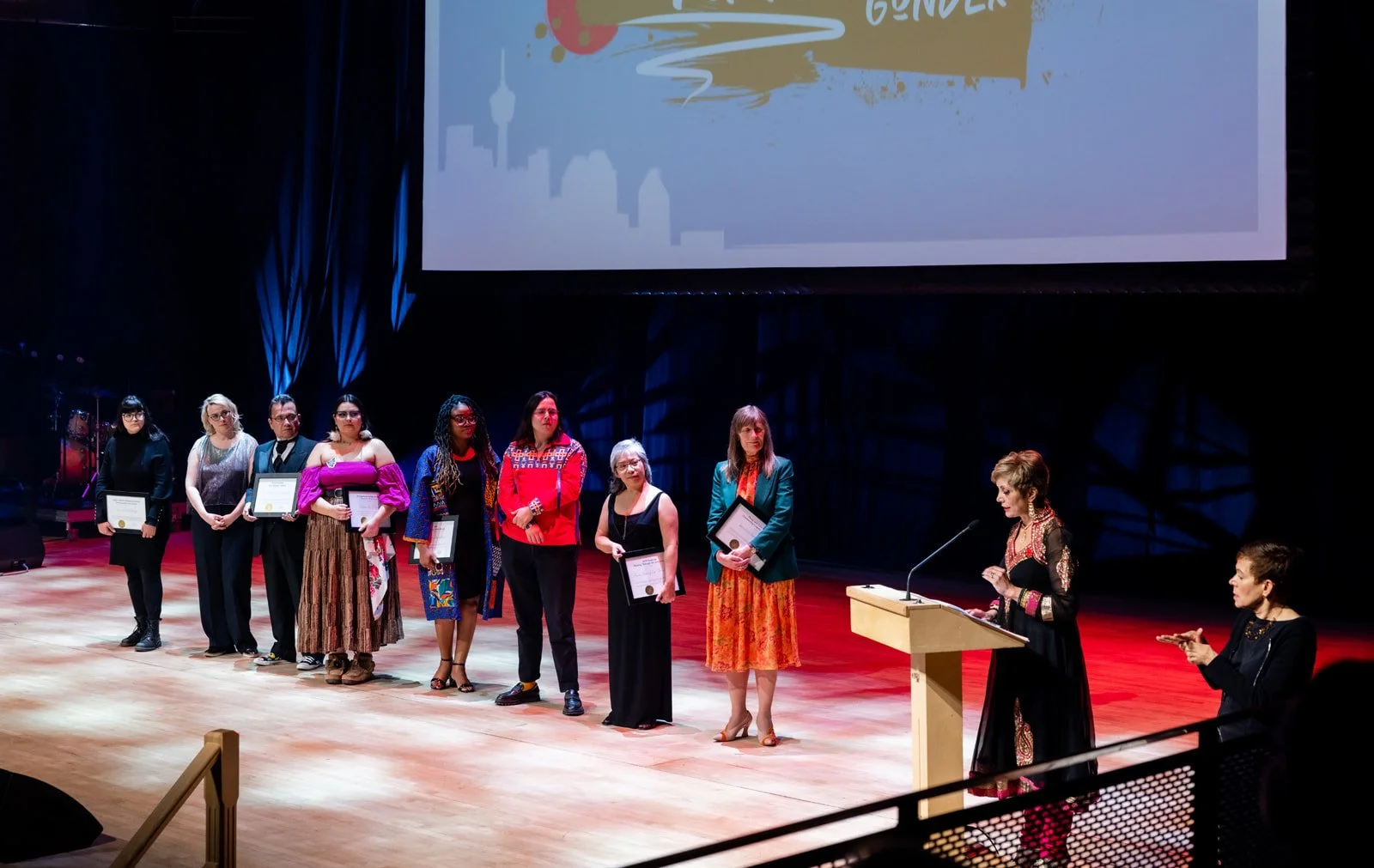 Mayor Jyoti Gondek presents the recipients of the Calgary Leaders Legacy Awards.