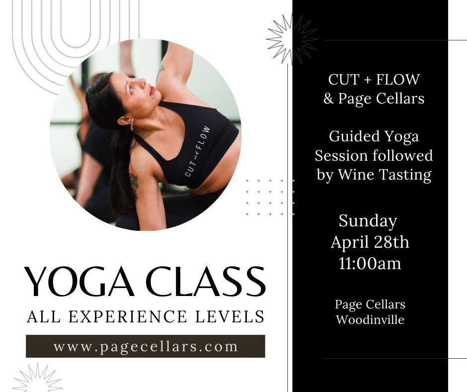 YOGA + WINE in the Cellar with Cut + Flow Studio

https://pagecellars.orderport.net/wines/Events-and-Experiences

 Your ticket grants you access to a dynamic one-hour ALL-LEVELS yoga session, guided by Cut + Flow Studio's own Lacey Martin. Followed b