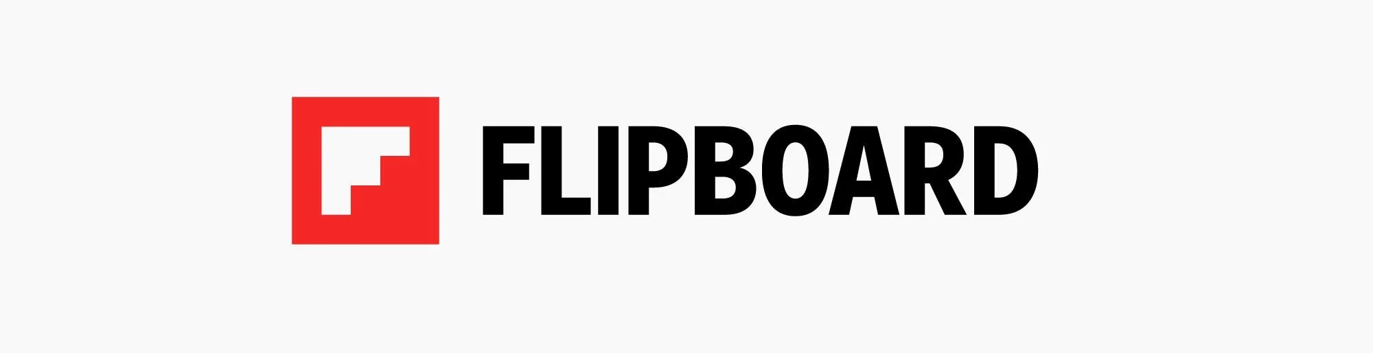 Flipboard logo with a red square icon and the word 'FLIPBOARD' in black capital letters.