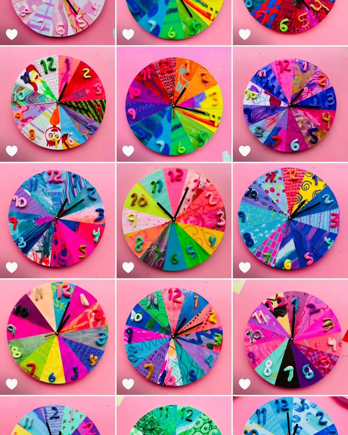 ⏰ 
We hosted a 2 day CLOCK workshop and these artful masterpieces will be telling time for years to come!
//
#clocks #kidart #artstudio #kidartwork #handmade #mixedmedia #collage #decougage #clock #kidartkeepsake