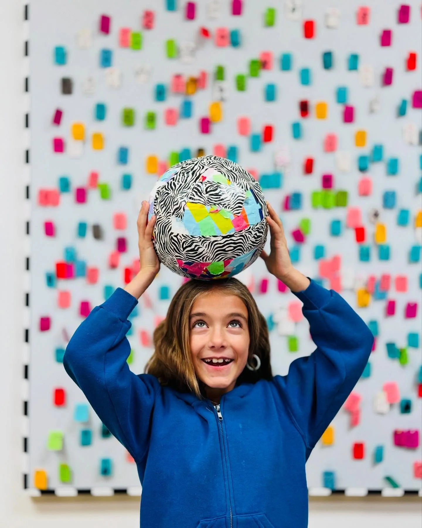 🏐
Studio tape ball Audrey, getting her patterned duct tape on!
//
A student (named Audrey) started our tape ball about 2.5 years ago during summer camp &amp; we have kept her going ever since. Used tape gets added daily &amp; all the kids that come 