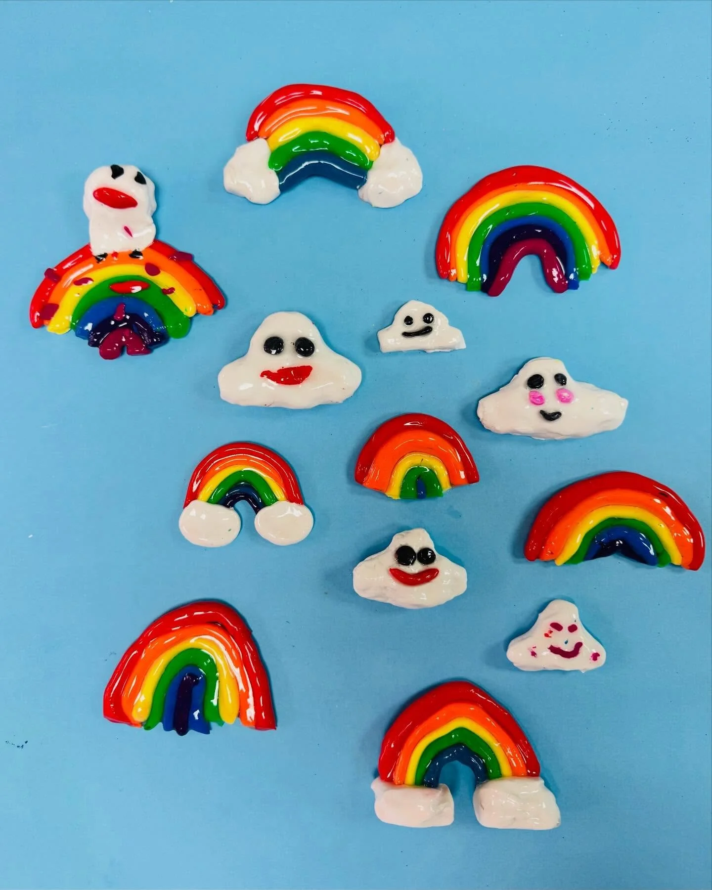 🌈☁️ 
rainbows &amp; clouds
Inspired by @friendswithyou
Polymer clay coated with uv resin
//
#kidart #artstudio #kidcrafts #pride