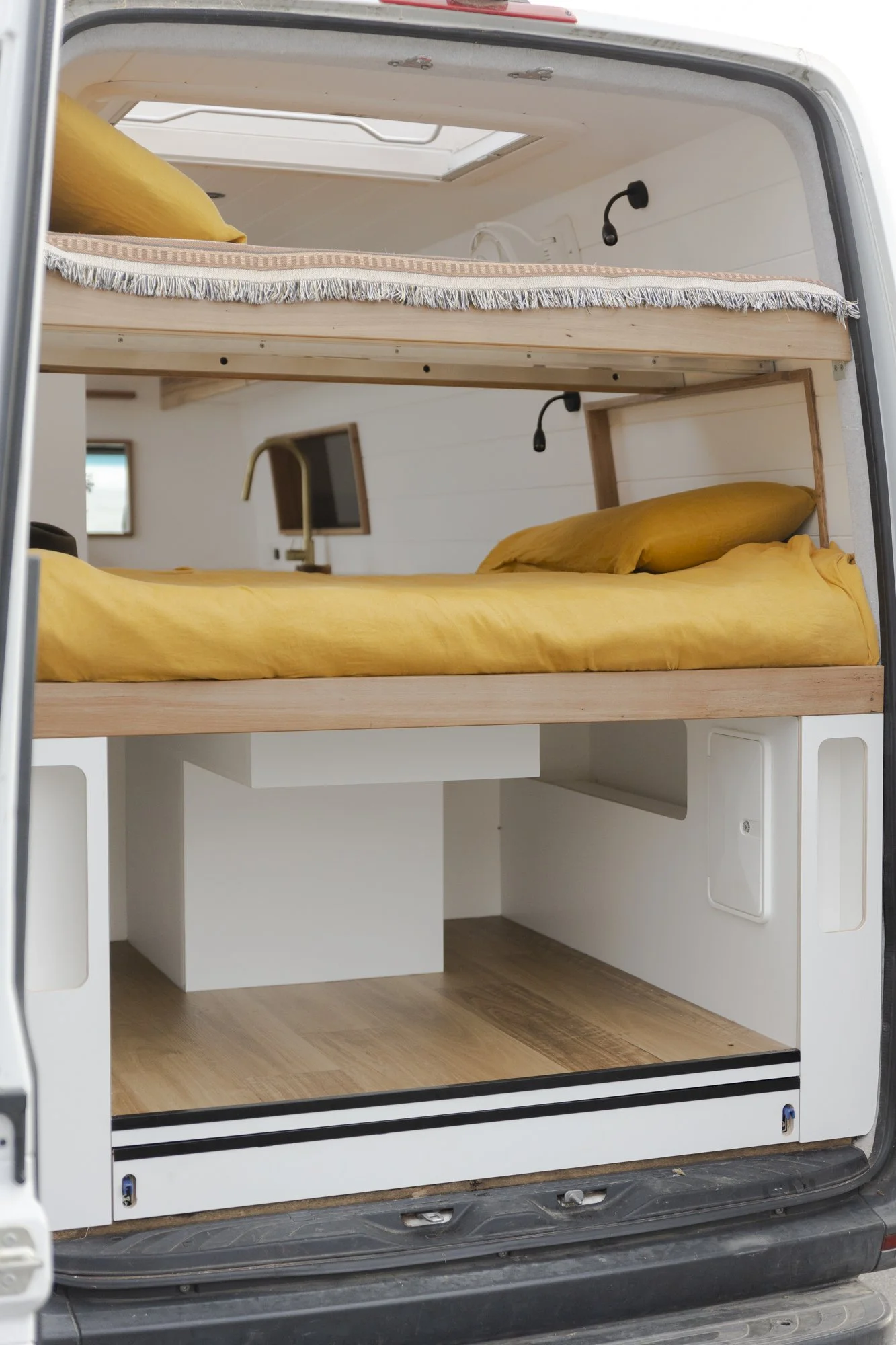 Warm timber camper interior