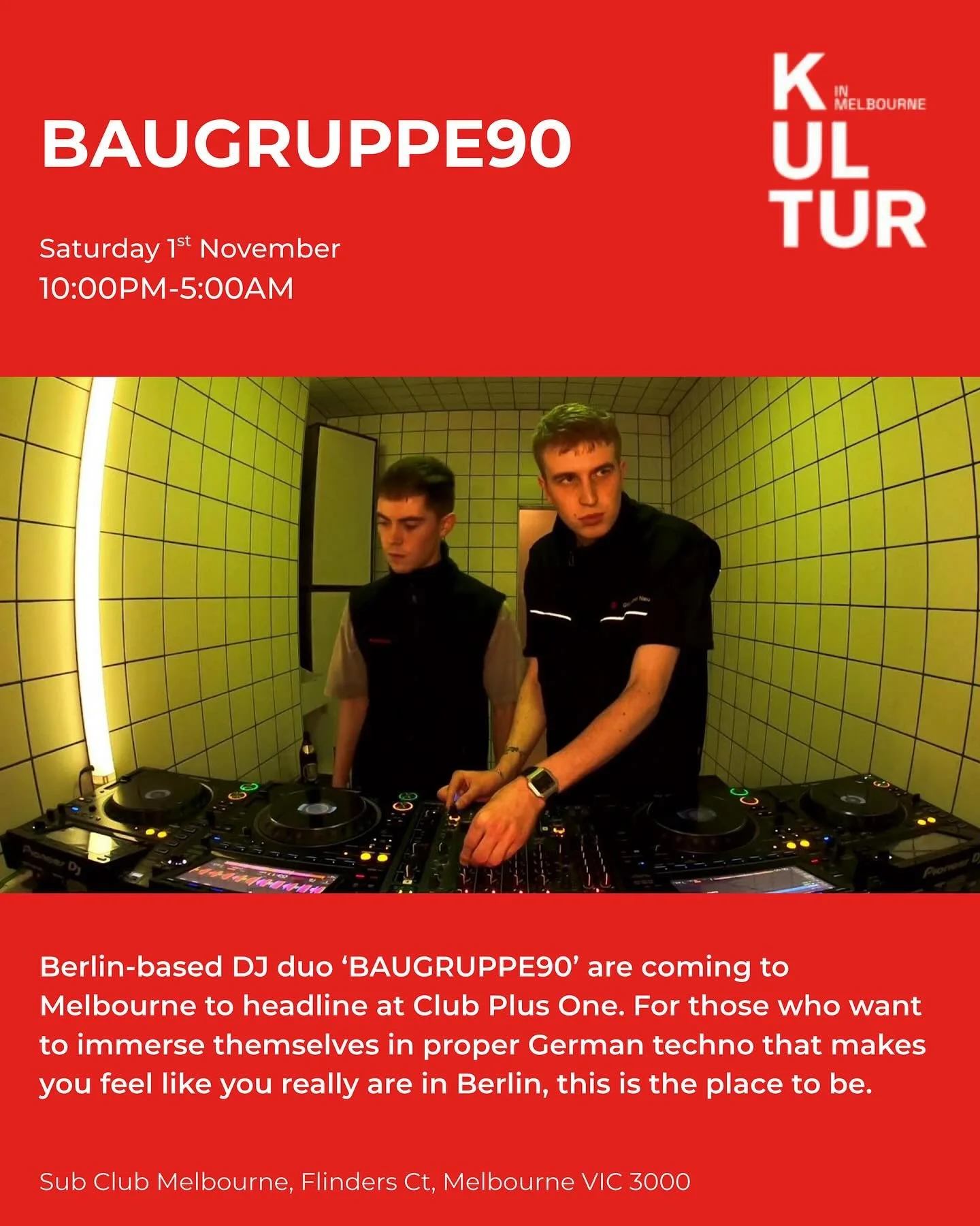 @baugruppe90 are a Berlin-based German DJ duo who are coming to Melbourne soon to headline at @clubplusone. They are known for their raw, electronic sound which merges various elements of techno music. If you want to experience a night that feels lik