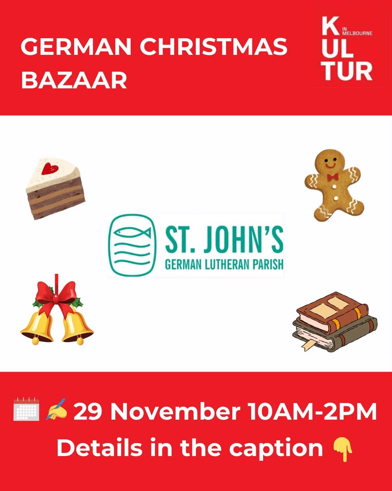 St. Johns German Lutheran Parish is hosting a German Christmas Bazaar / Weihnachtsmarkt! Get ready to be festive as this is happening soon on the Saturday November 29th from 10AM-PM. Traditional German home-baked goods, food, advent wreaths, books, g