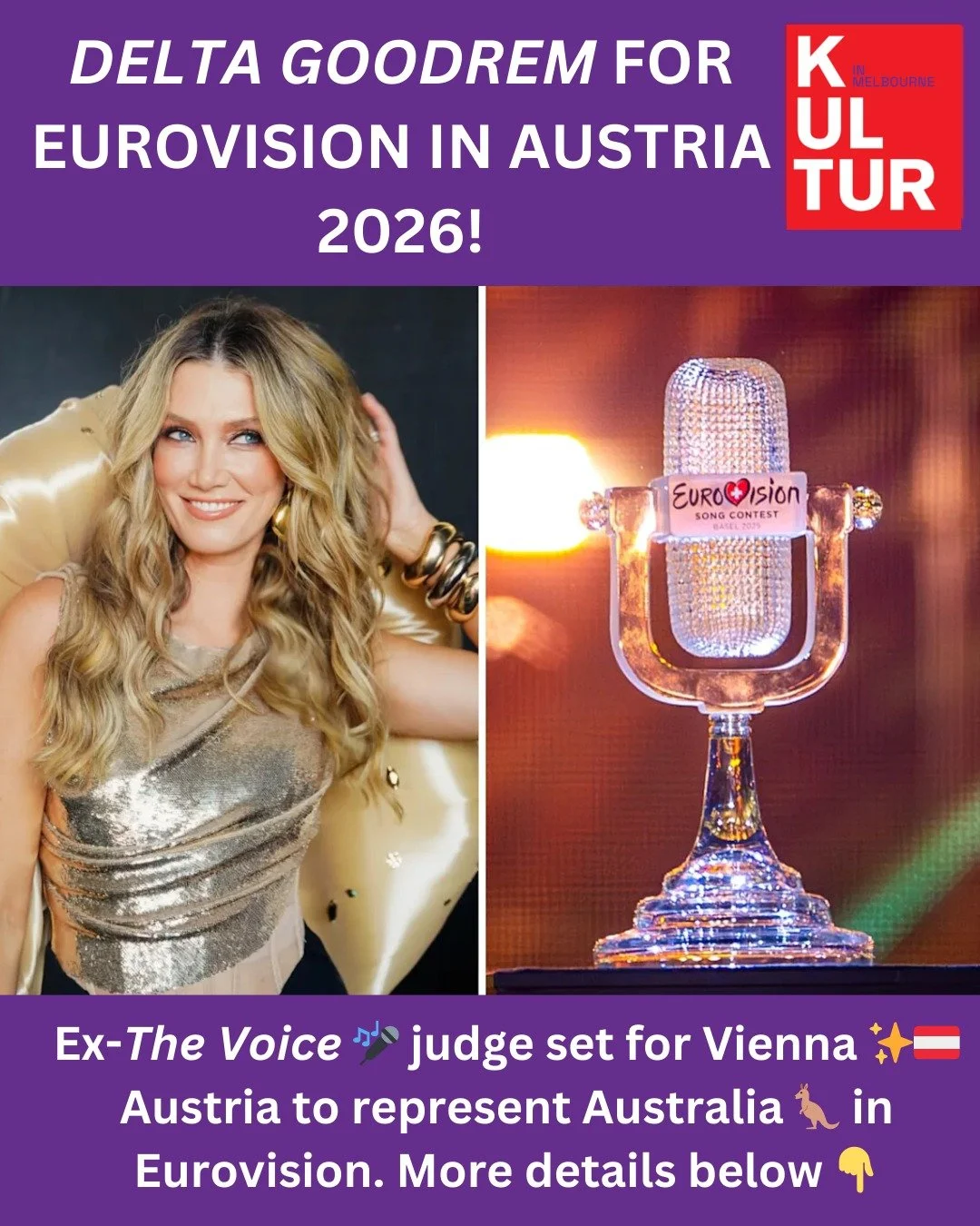 Australia's sweet-heart ✨ is officially our representative at the Eurovision Song Contest 🎤 upcoming in Vienna 🇦🇹 in May this year! 🎉🎉 It is the 70th Eurovision Song Contest and Delta is performing her beautiful song 'Eclipse' ☾. 🎹🎹 Viel Gl&uu