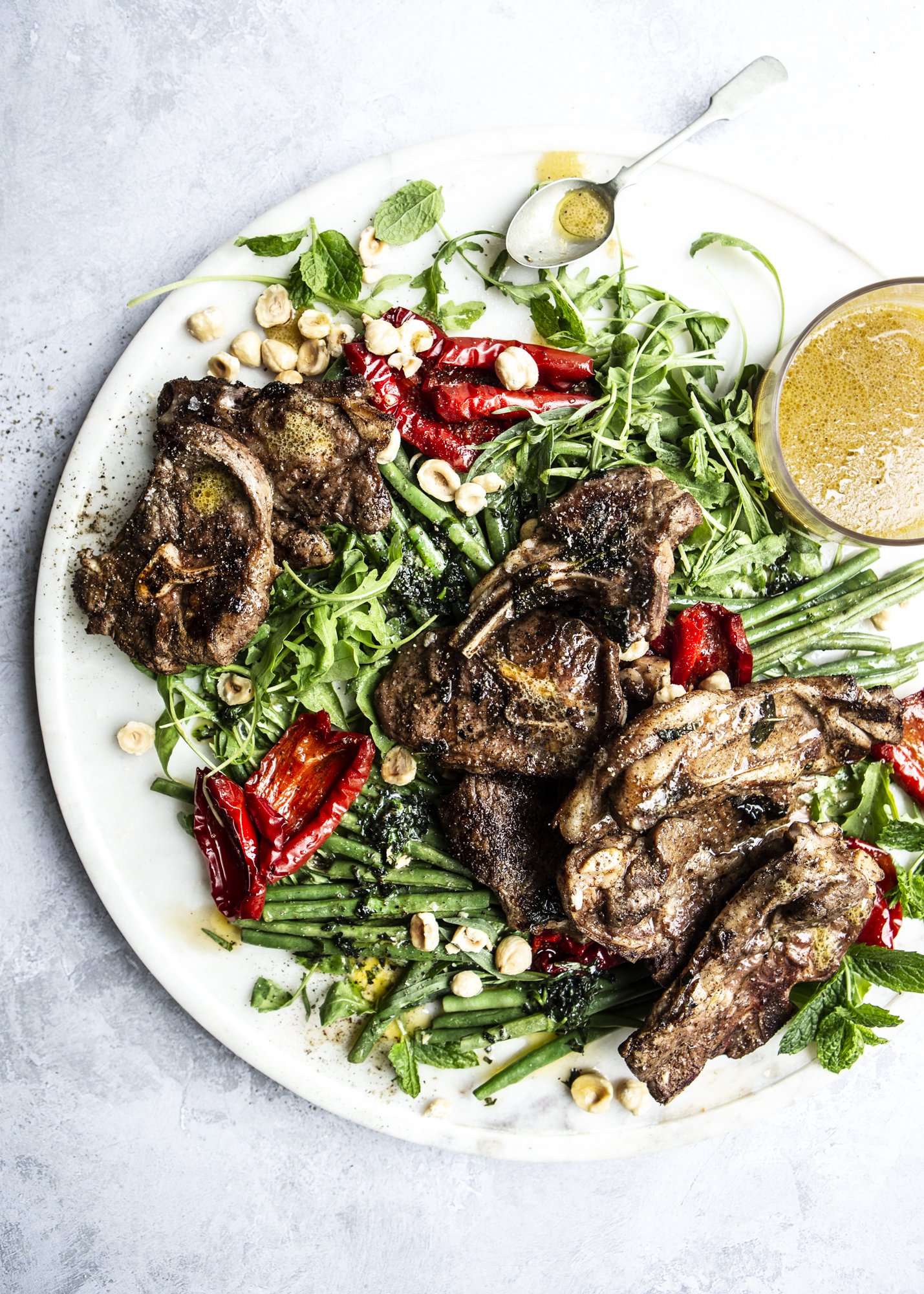 MOROCCAN SPICED LAMB, GREEN BEANS, CAPSICUM AND TOASTED HAZELNUTS