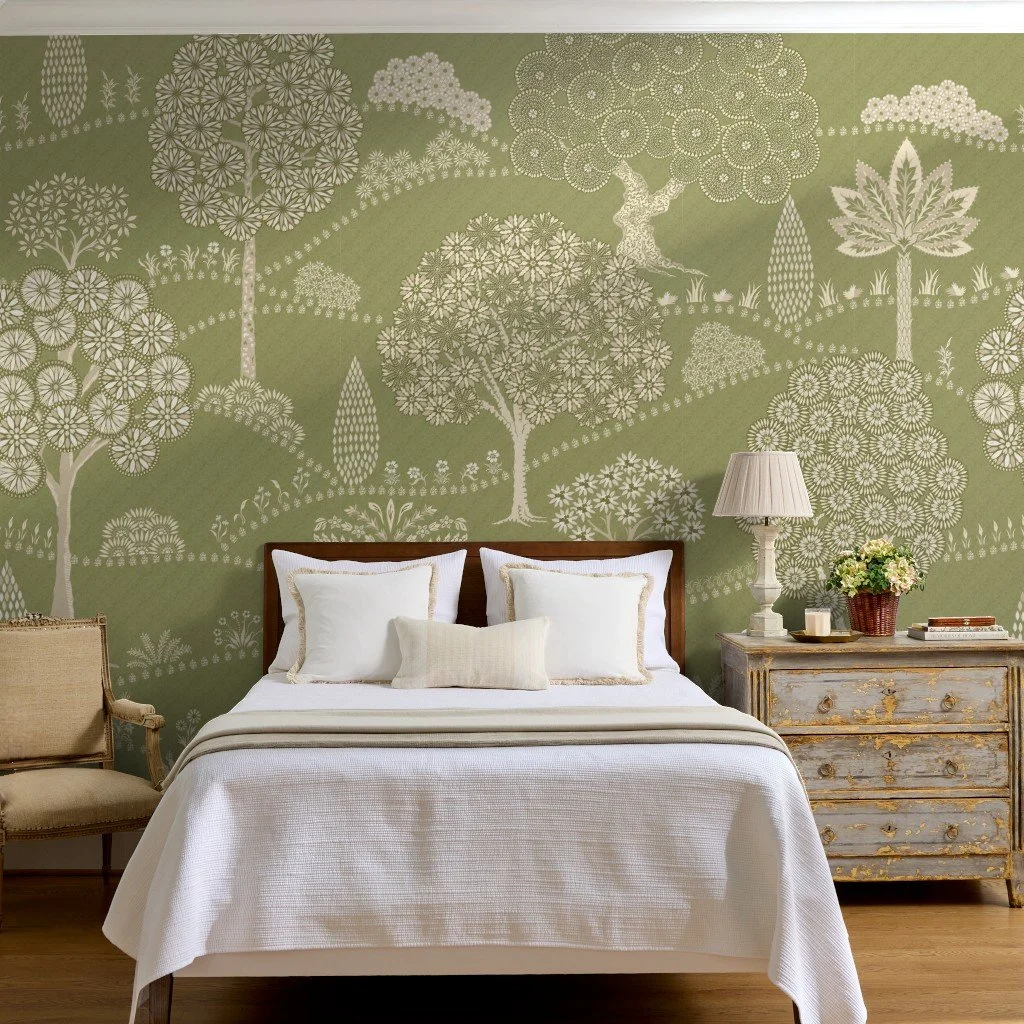 Kalpa Vatika Forest Landscape in Moss Green by Gargi Panwar