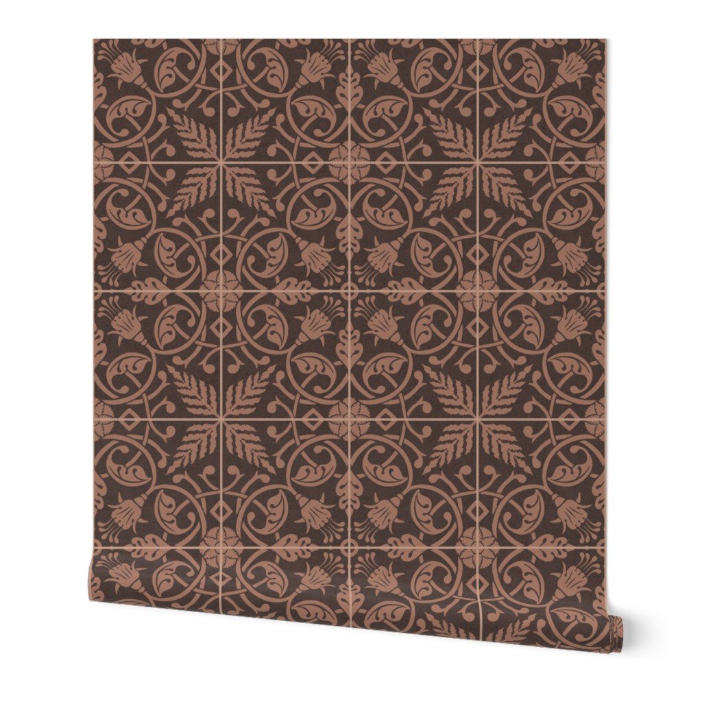 ferns and fuchsias-faux tile-mocha mousse-Pantone Color of the Year 2025
