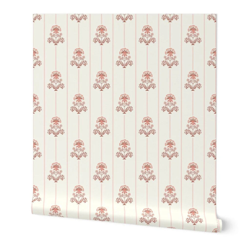 calm Indian floral-block print with stripes