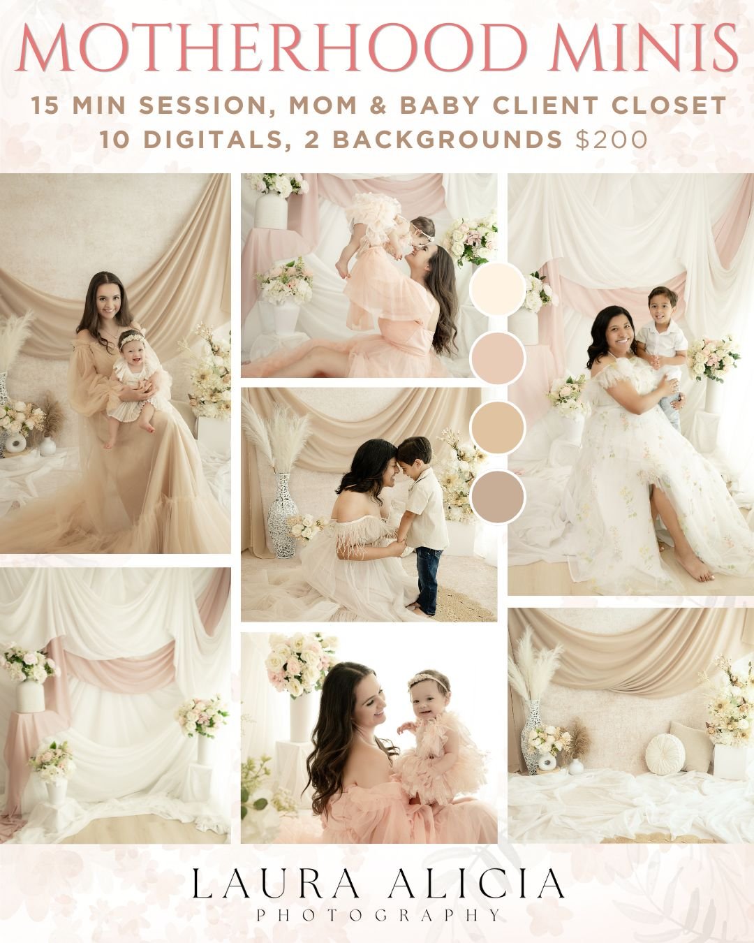 💐 2026 Motherhood Minis NOW LIVE!! 💐

Includes:
*Gowns and outfits for mom &amp; kids
*15 minute session
*10 retouched digital images
*2 background options
*Several dates in April to choose from
*Weekday availability open as well
*See link in bio t