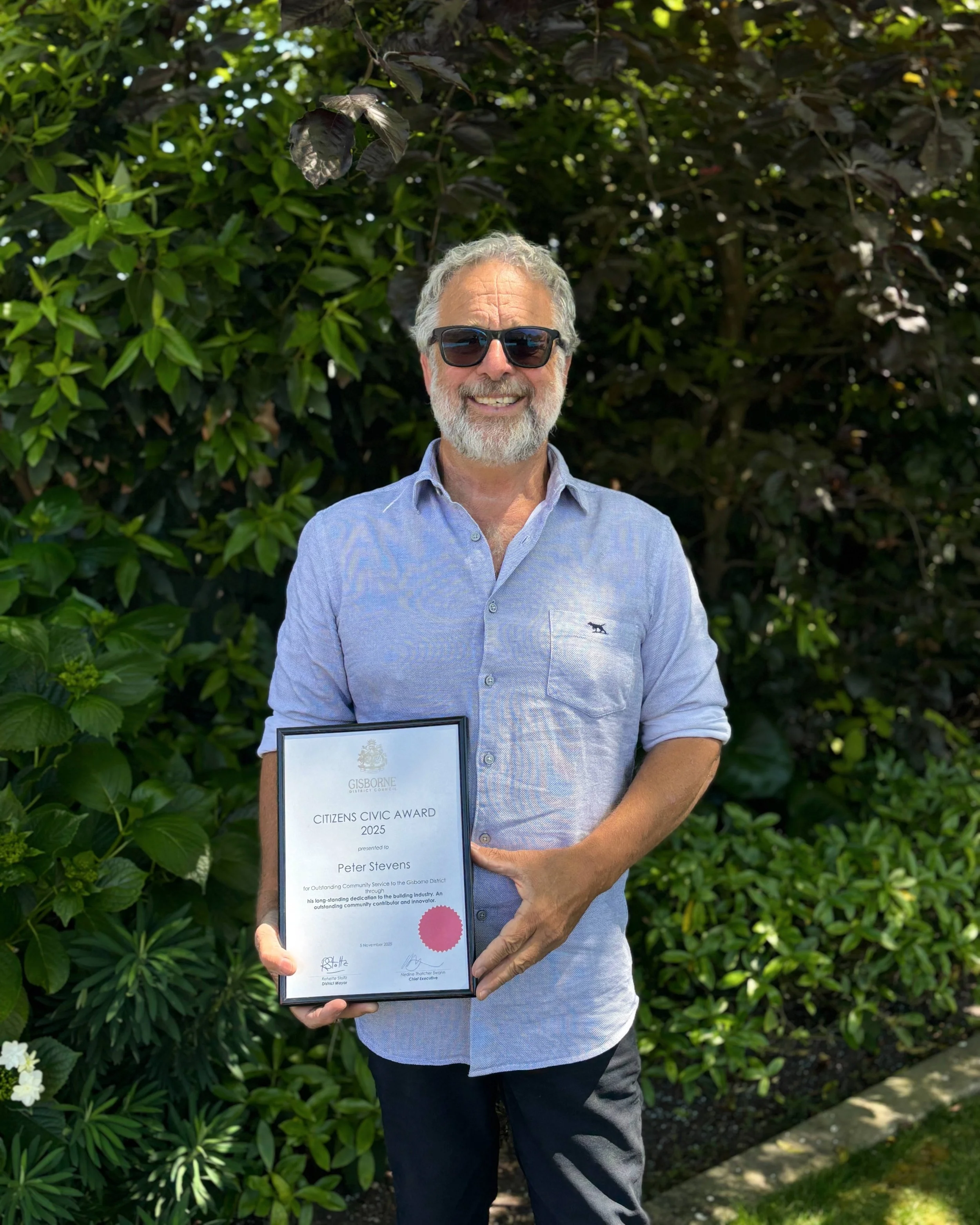 Peter Stevens Honoured with Citizens Civic Award for Services to Gisborne’s Construction Industry