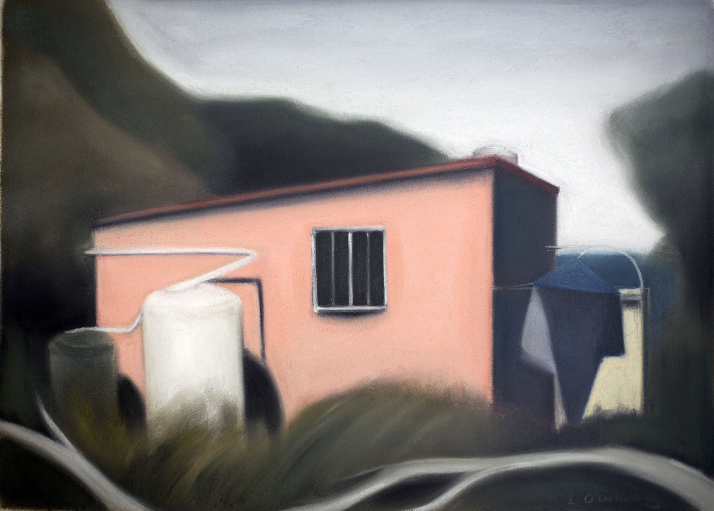 Pink shack and washing, pastel on paper, 33.5 x 46cm, 2015.jpg