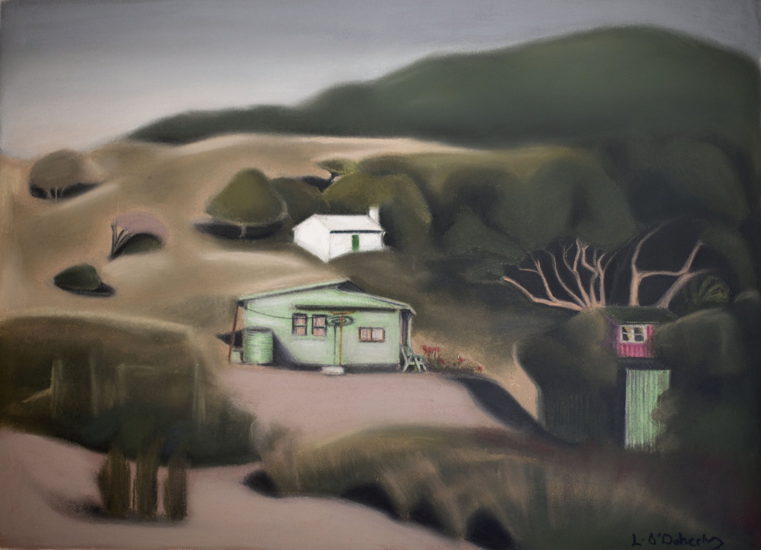 Shacks near the saddle, pastel on paper, 33.5 x 46cm, 2015.jpg