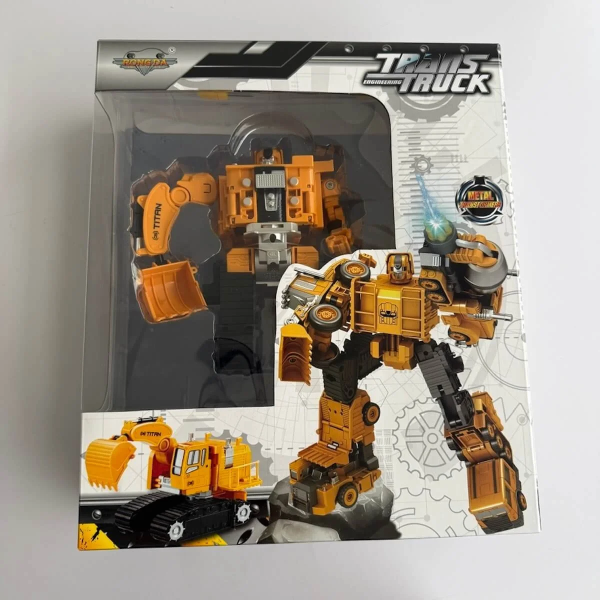 Transforming truck toy that converts into five different construction-style machines