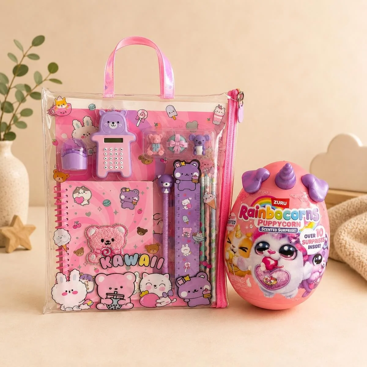 Rainbocornshamper variety pack with assorted stationary items