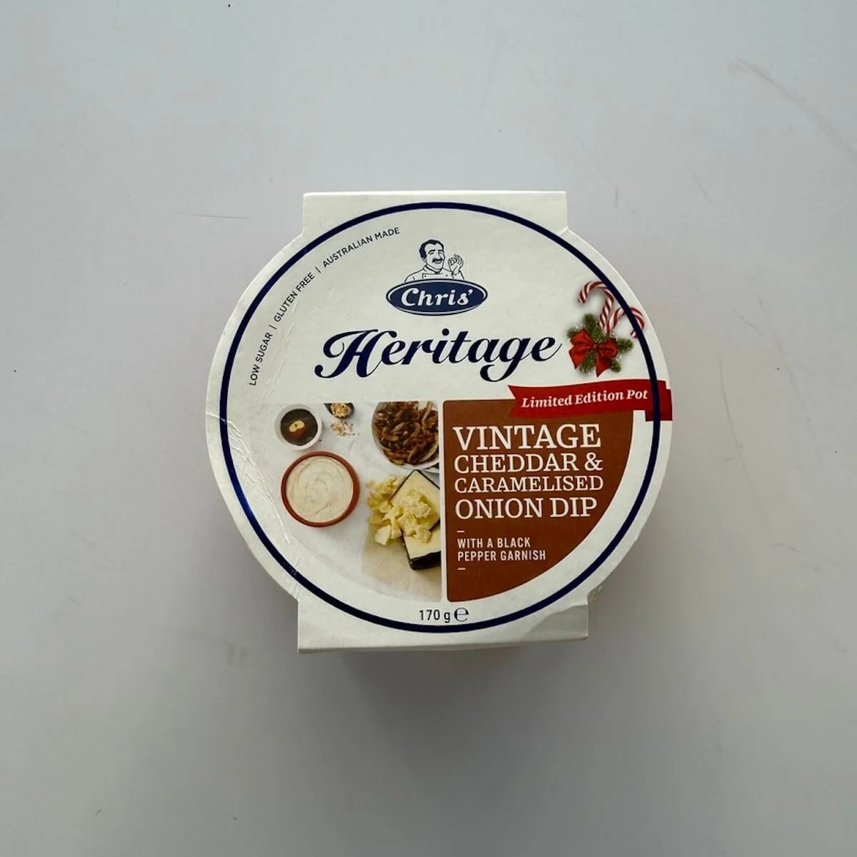 Heritage Gourmet Dip 170g in serving ceremic pot,  rich and smooth savoury dip perfect for crackers, bread, vegetables, or gourmet gift hampers.
