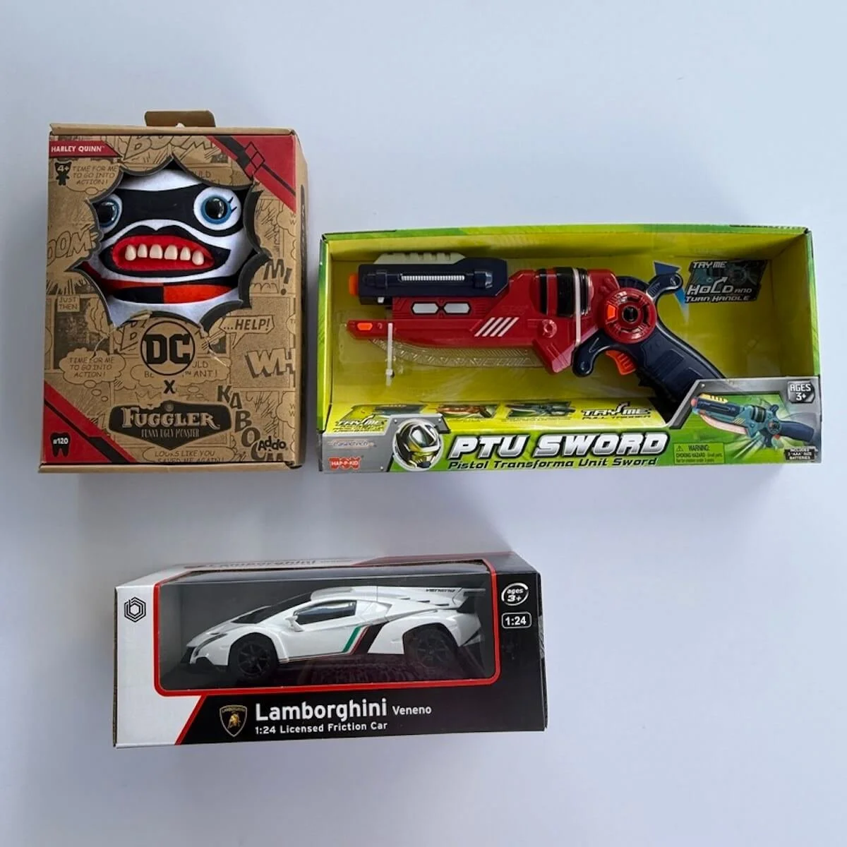 Adventure toy gift items, car, soft toy and gun