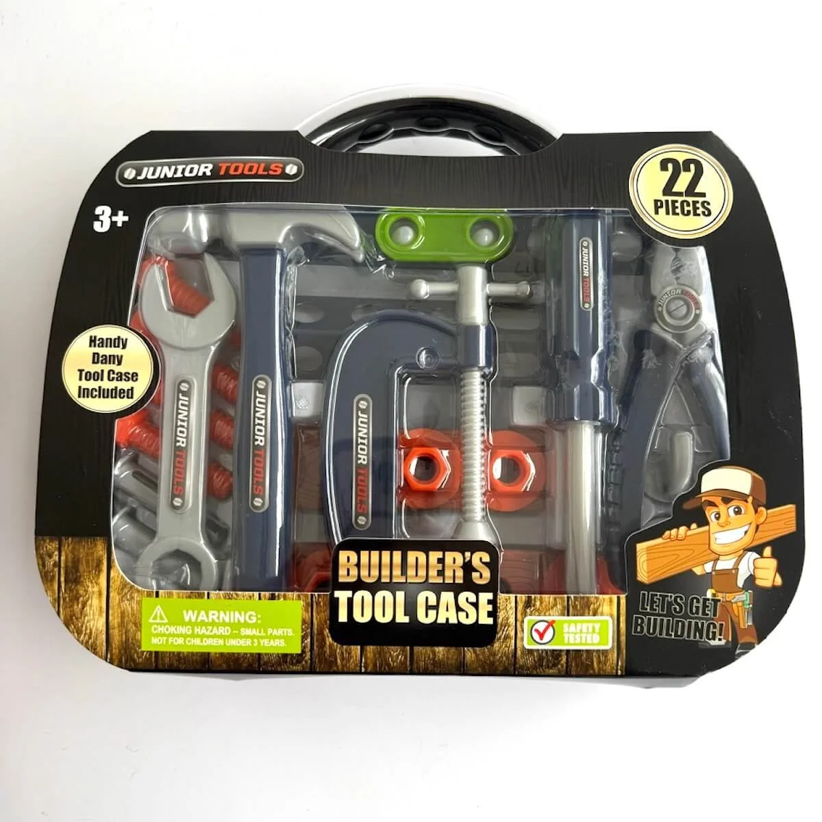 Junior Builder's Tool Caddy with 22-piece play tool set for imaginative building and learning