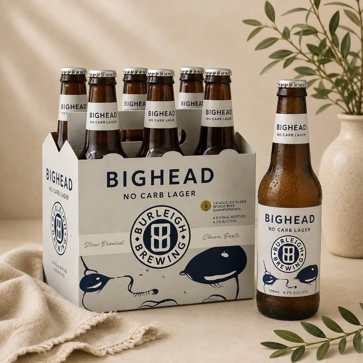 Six-pack of Big Head Beer – Australian craft beer perfect for gift hampers and celebrations.