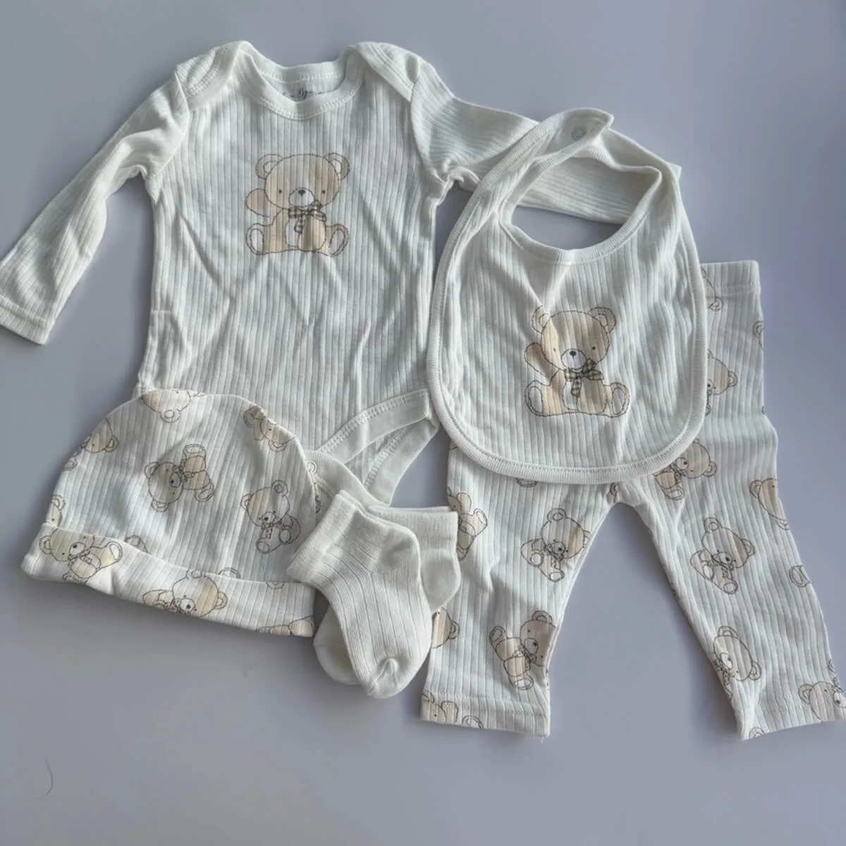 Baby bunny gift clothing set, onzie, bib, pants, socks, and hat in gift for delivery across the Gold Coast.