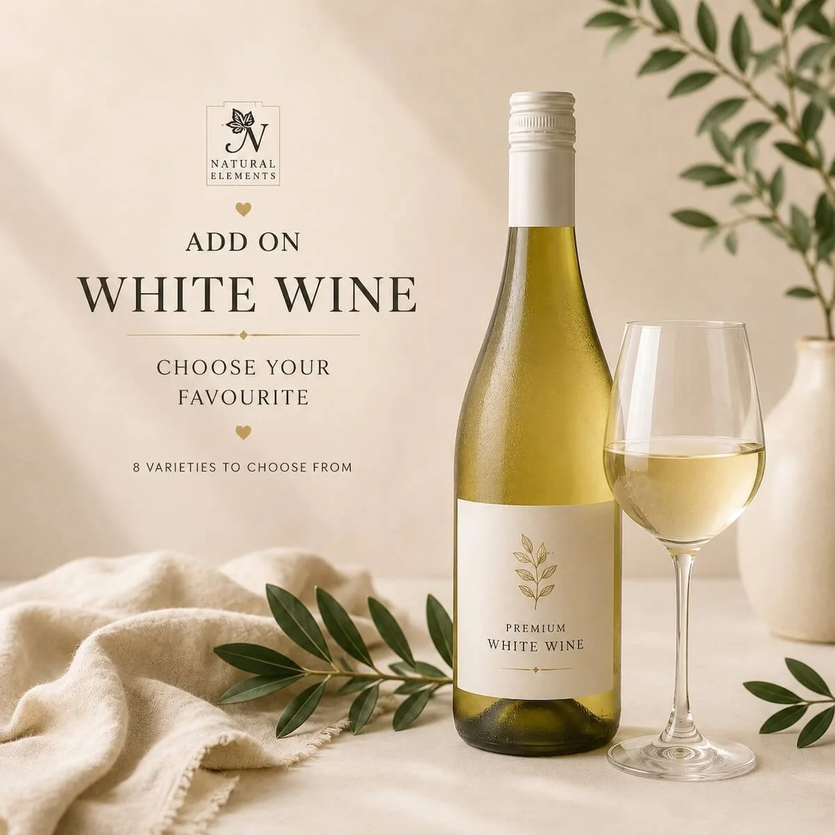750ml premium white wine bottle add-on-for-gift hampers, perfect for birthday, celebrations, and Gold Coast same-day delivery.