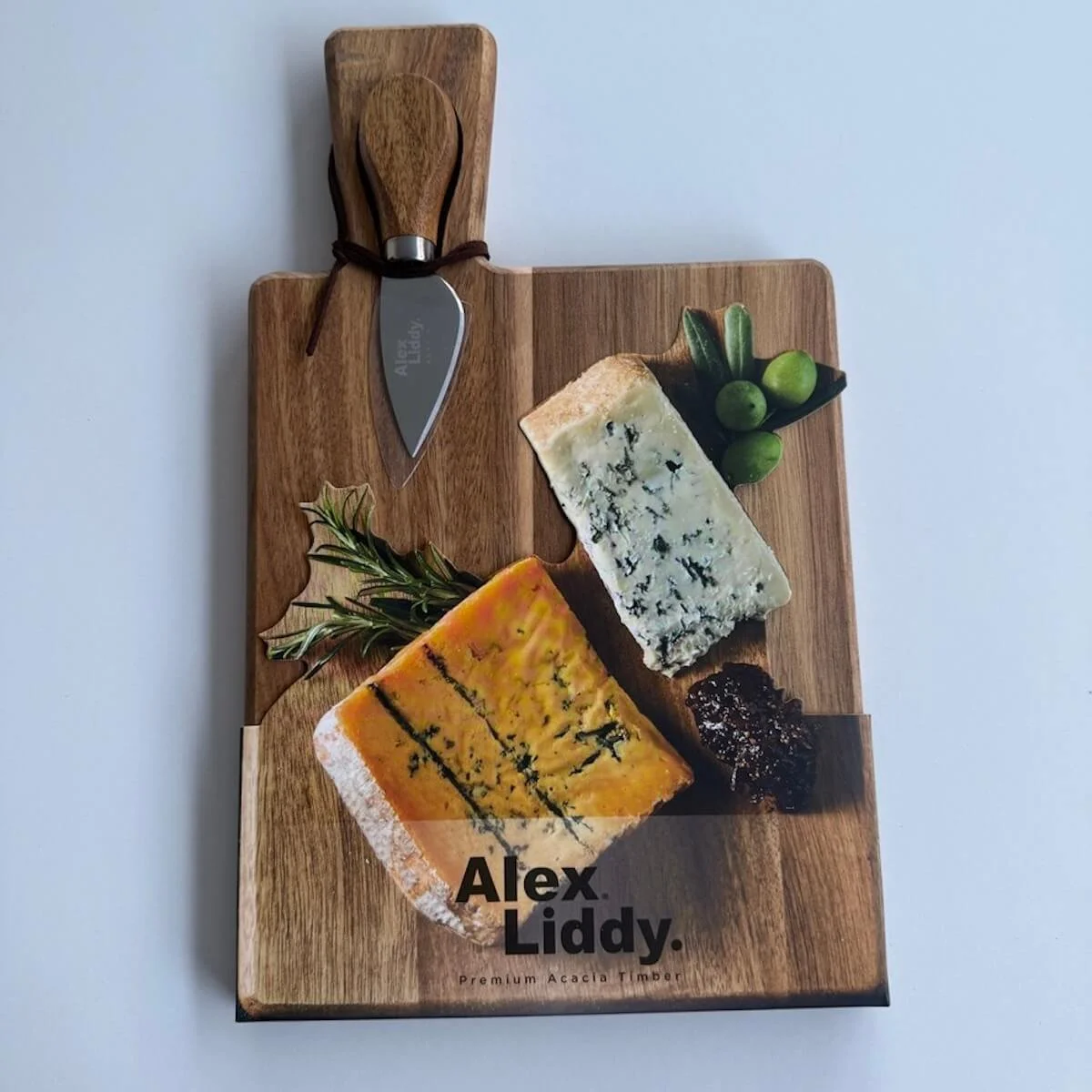 Wooden cheese board in the mudgerraba gift with a cheese knife. Delivery across the gold coast same day.