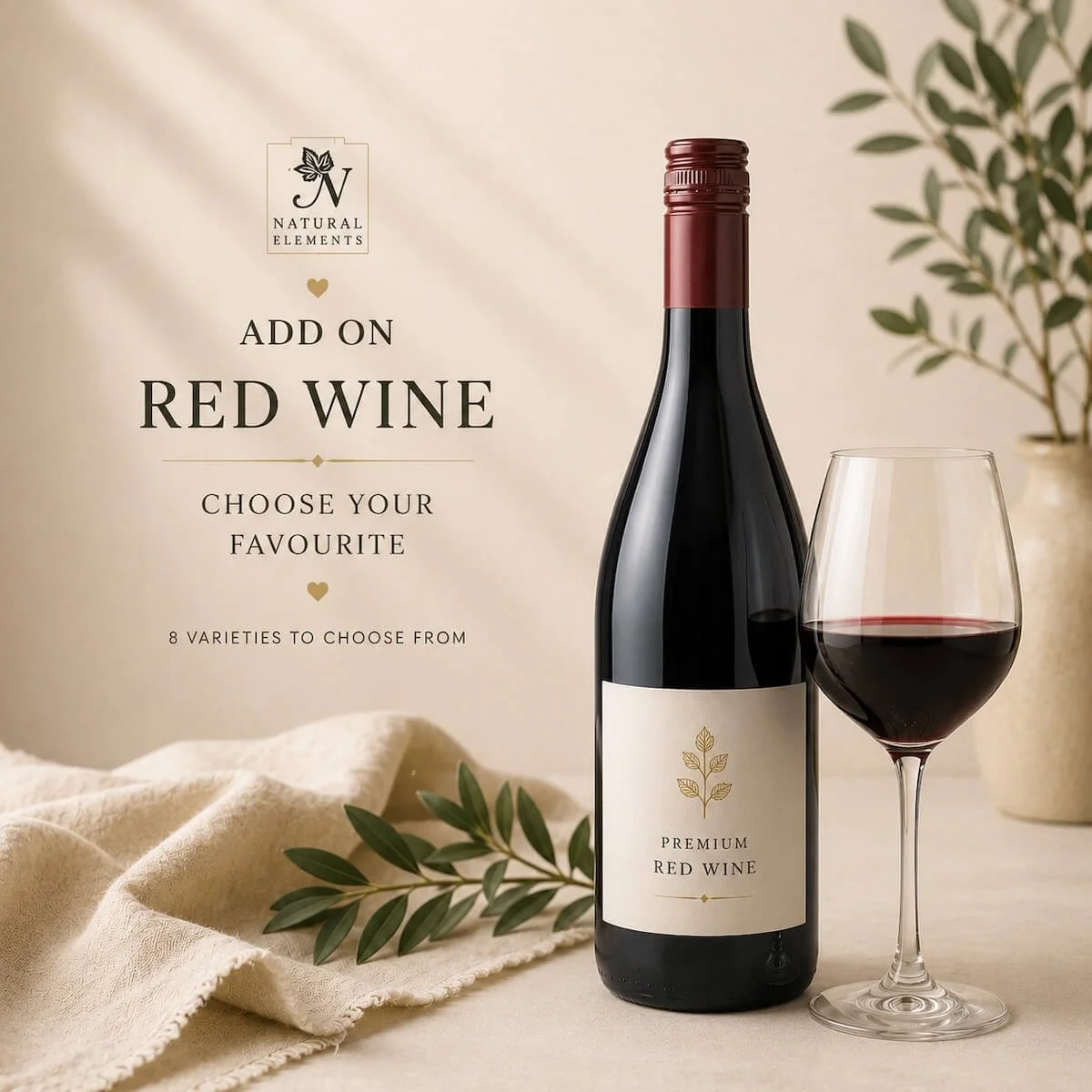 750ml bottle of premium red wine add-on for gift hampers, perfect for birthday, anniversaries, and Gold Coast same-day delivery.