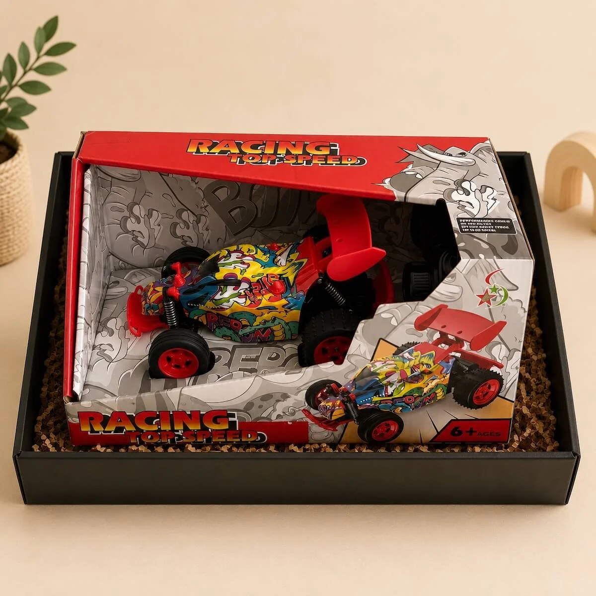 Remote control Top Speed racing car with durable rubber tyres for children aged 5 to 6 years