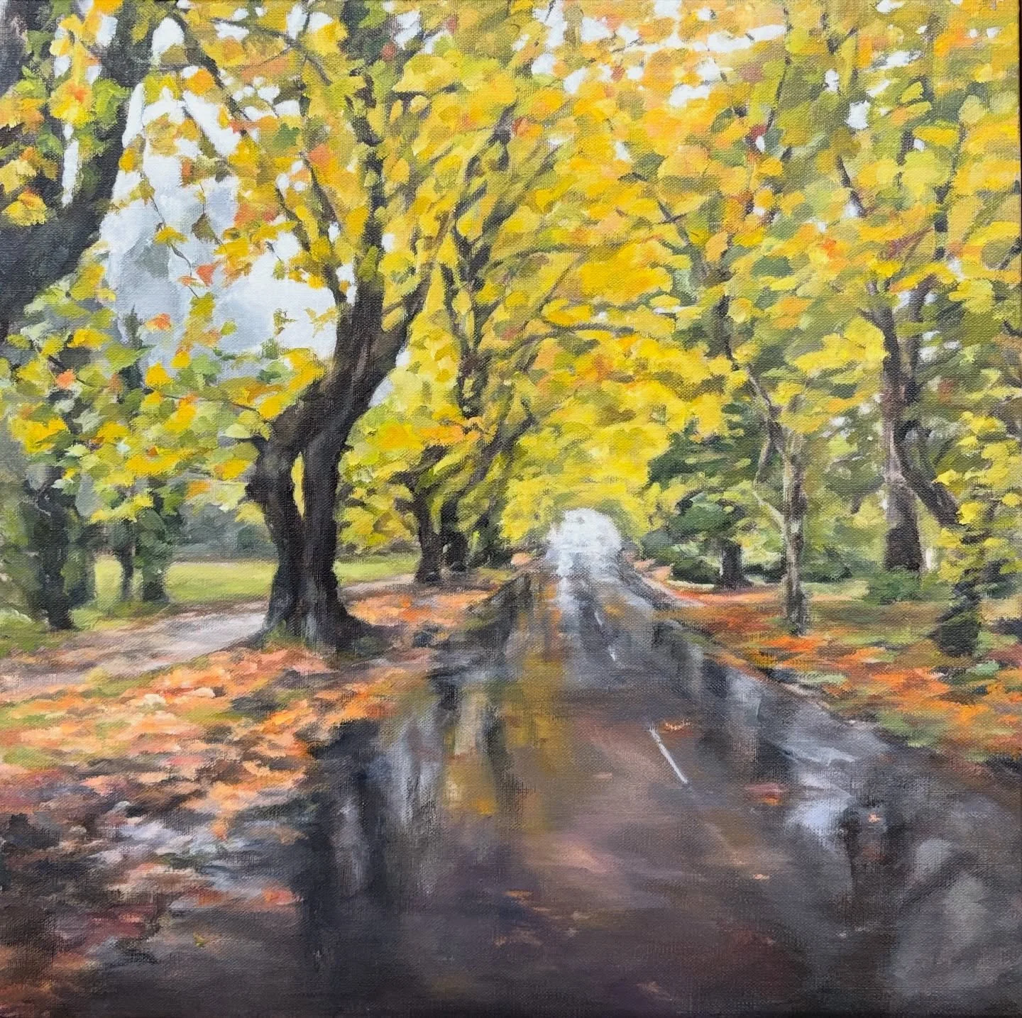 A new commission painted for a lovely collector who had fallen in love with a work I had already sold last year. It was a scene reminiscent of her childhood stays with her grandparents in the mountains and where photographs were taken on her wedding 