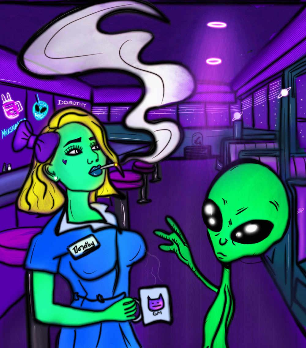 Dorothy the dinerbot: Space cafe, owned by 
madwomanNFT