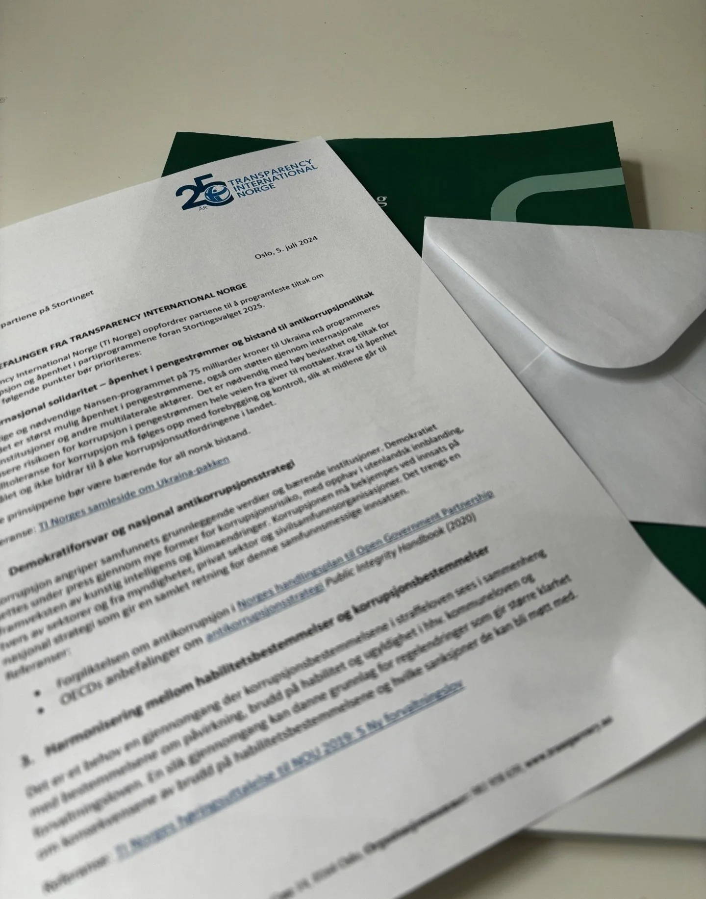 Fem anbefalinger fra Transparency International Norge –Stortingsvalget 2025