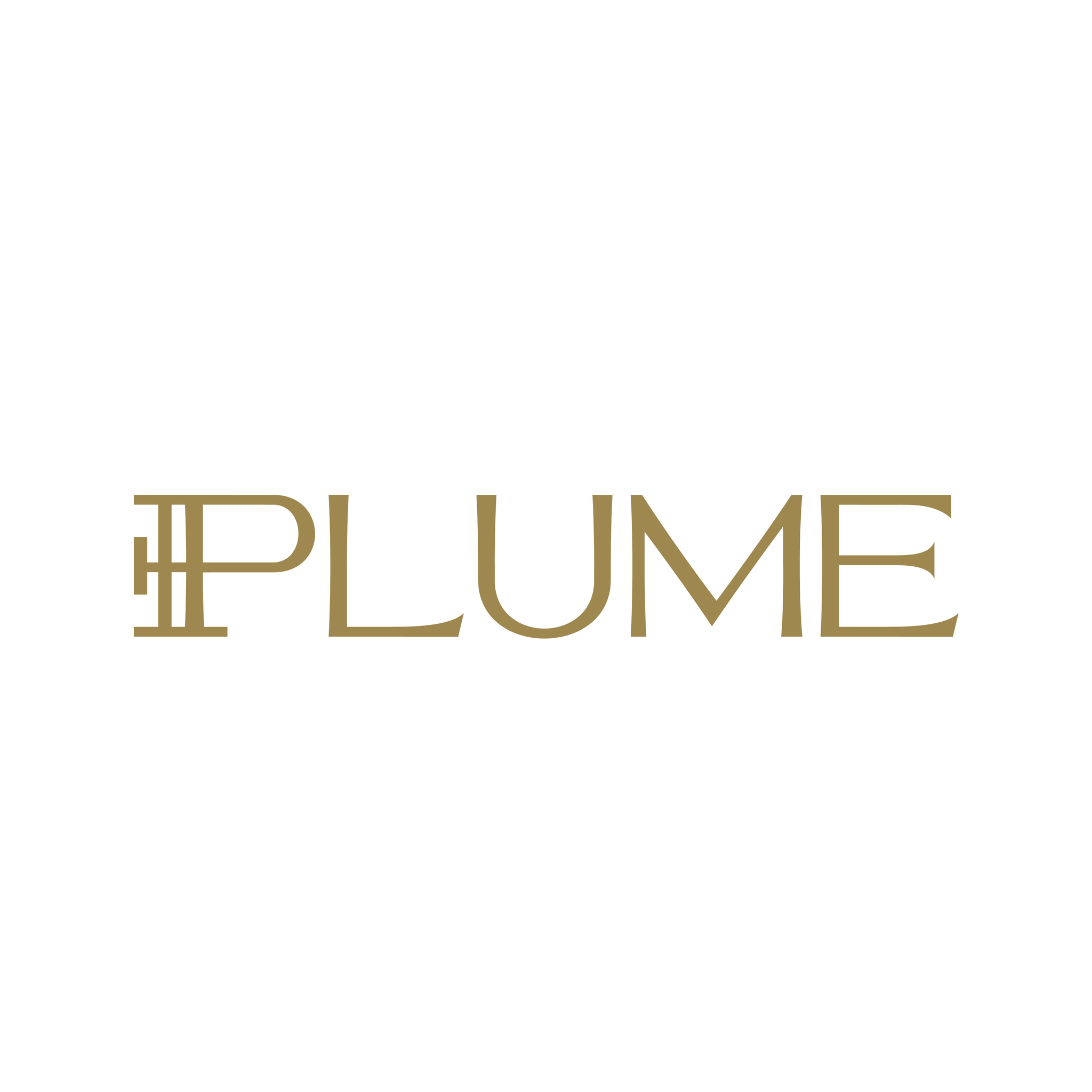 Stylized text reading 'PLUME' in gold color on a white background.