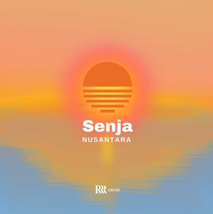 Stylized sunset over water with the words "Senja Nusantara" and a logo at the bottom.